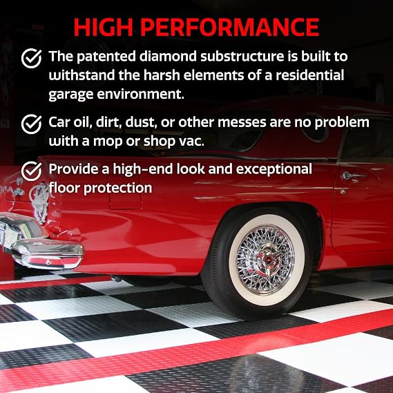 Big Floors RaceDeck Garage Floor Tiles, Interlocking Garage Flooring, Diamond Plate Pattern Heavy-Duty Copolymer Modular Tile (Yellow, 12 Pack of 12 x 12 Tiles, 12 Sq Ft)