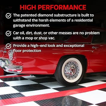 Big Floors RaceDeck Garage Floor Tiles, Interlocking Garage Flooring, Diamond Plate Pattern Heavy-Duty Copolymer Modular Tile (Yellow, 12 Pack of 12 x 12 Tiles, 12 Sq Ft)