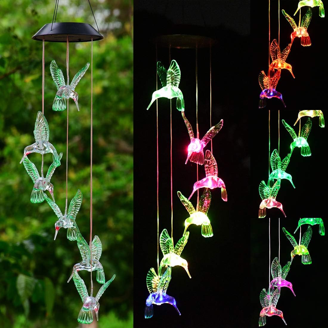 Viewpick Solar Hummingbird Wind Chime, Gifts for Mom Birthday, Color Changing Christmas Lights Solar Power Mobile Night Garden Decoration Memorial Wind Chimes, Presents for Mom Grandma Gifts