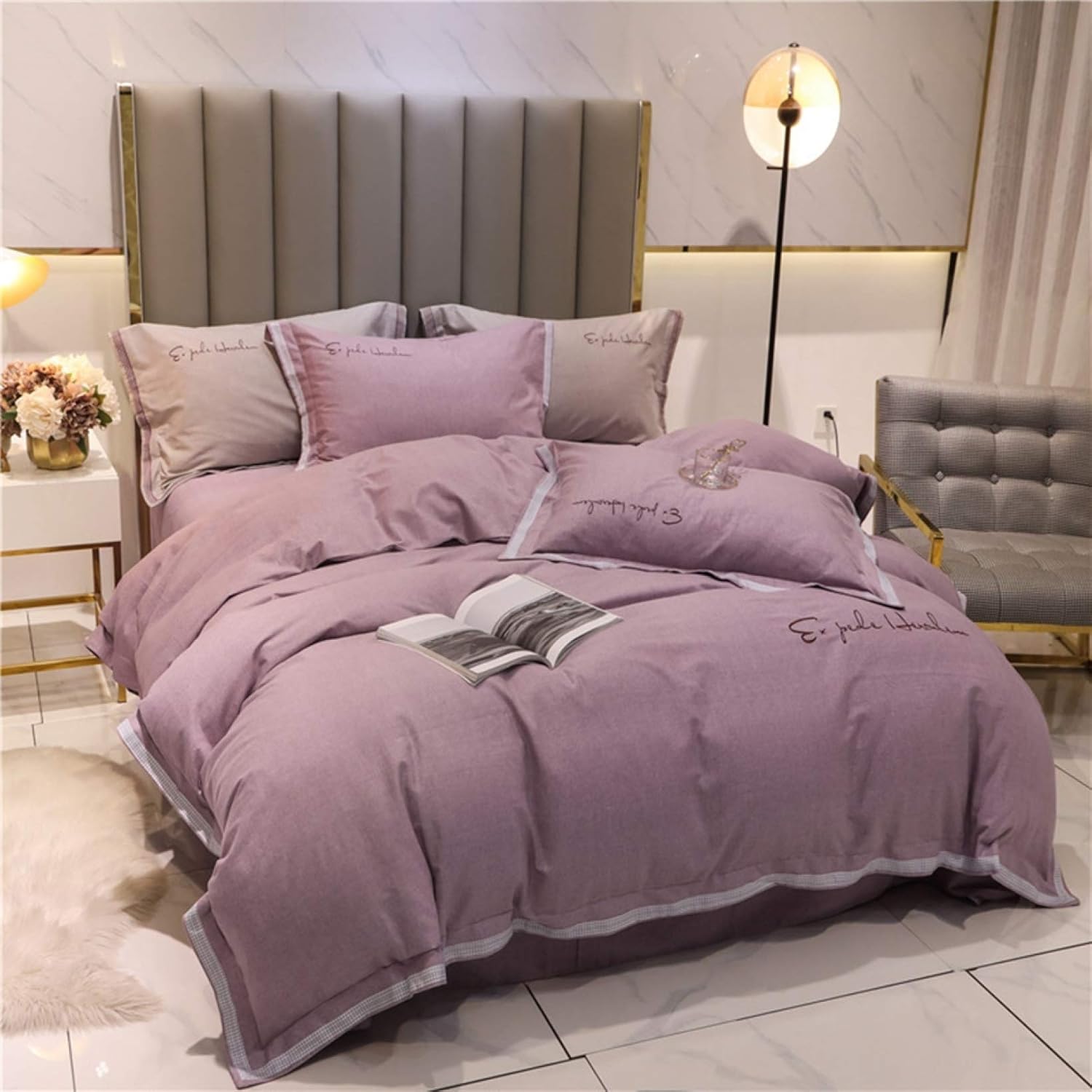 布団カバー 枕カバー ボックスシーツ 掛け布団カバー 洋式 チェック柄 和式兼用 枕カバー 紫 寝具カバー ベッドカバー セット 寝