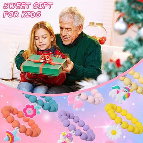 Miniatura 6 de PinkSheep Pulsera de arco iris, pulseras de cuentas coloridas para niñas pequeñas, relleno de canastas, unicornio, mariposa, conejo, pulseras con