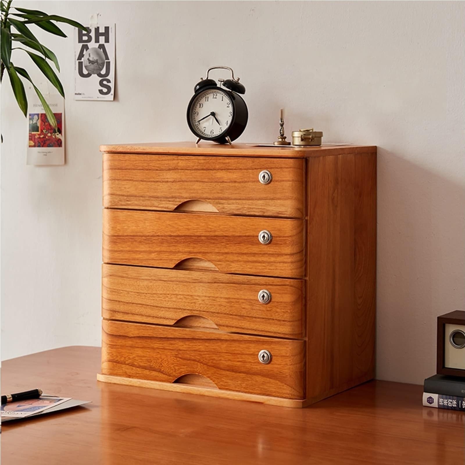 Aioneer Solid Wood Desktop File Cabinet - Lockable 4-Layer Nizer With Drawers, Stylish Storage Solution For Home Office Supplies & Desktop Nization-A-4 layer