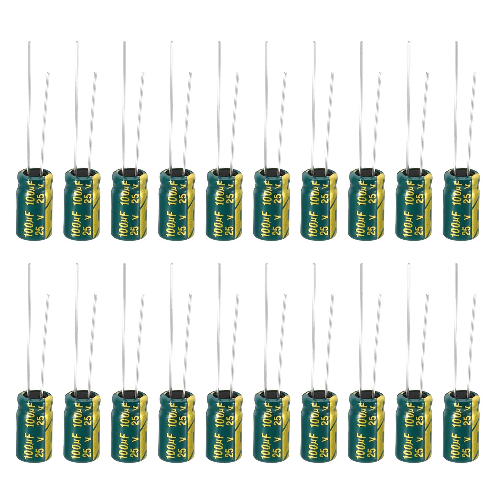 25V 100uF Electrolytic Capacitors, 20Pcs 6x12mm Aluminum High Frequency Electrolytic Capacitors for TV, LCD Monitor, Refrigerator, Circuit Boards, Green