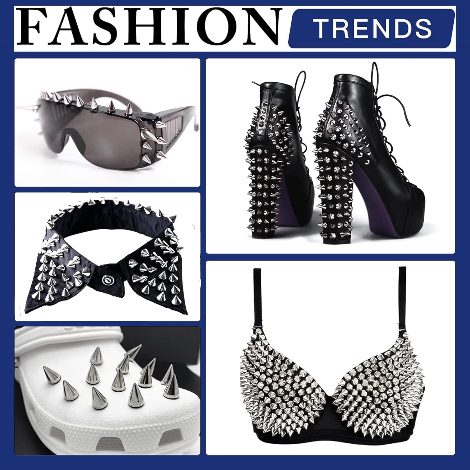 RUBYCA 420 Sets 10mm Cone Metal Spikes and Studs Screw-Back Rivets Colorful Mixed Kit for Leathercraft, DIY Punk Gothic Style Clothing, Bags, Belts, Shoes, Jackets, Boots, Dog Collars