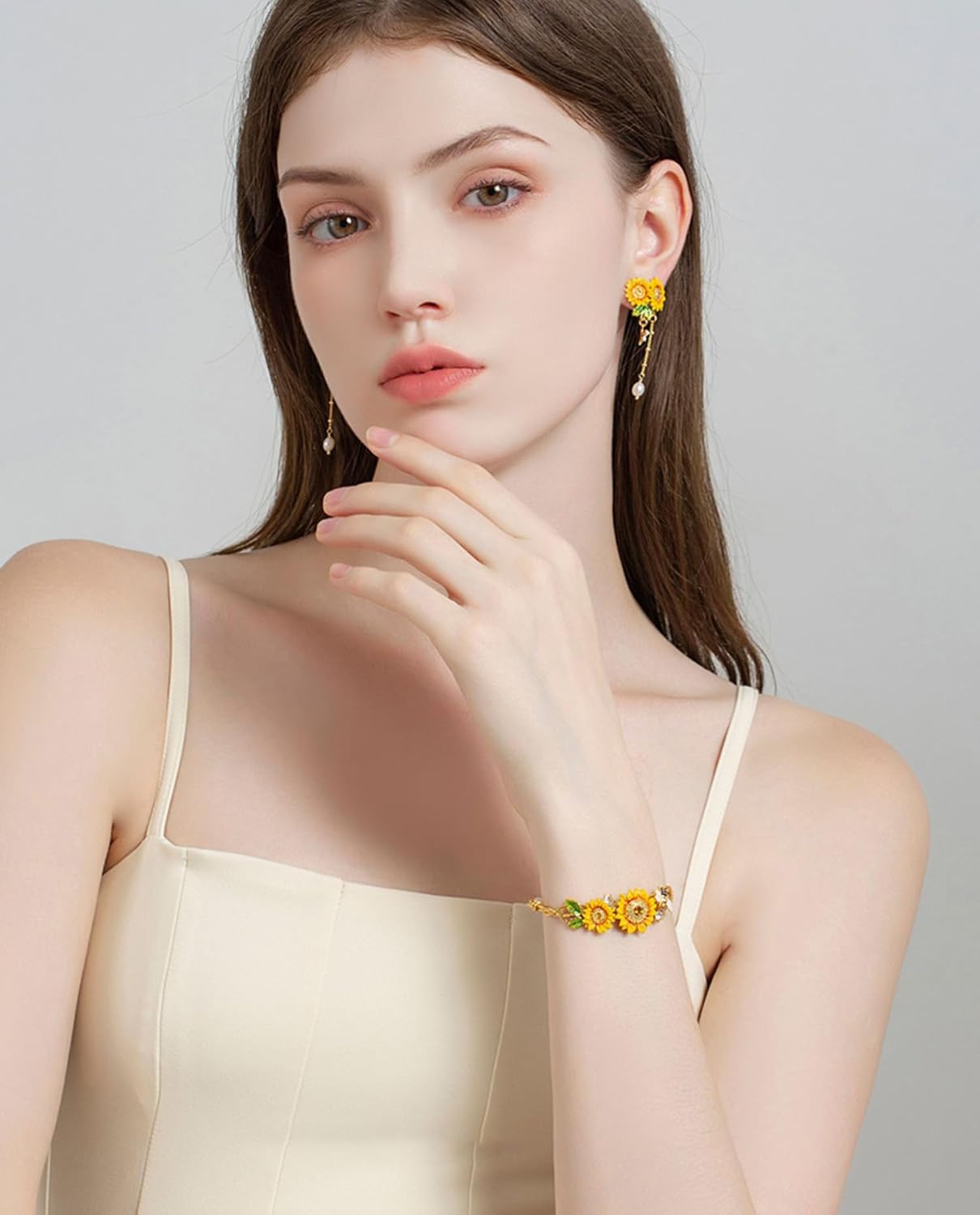 Yellow Sunflower Bee And Pearl Enamel Bangle Bracelet Jewelry Gift Juicy Grape