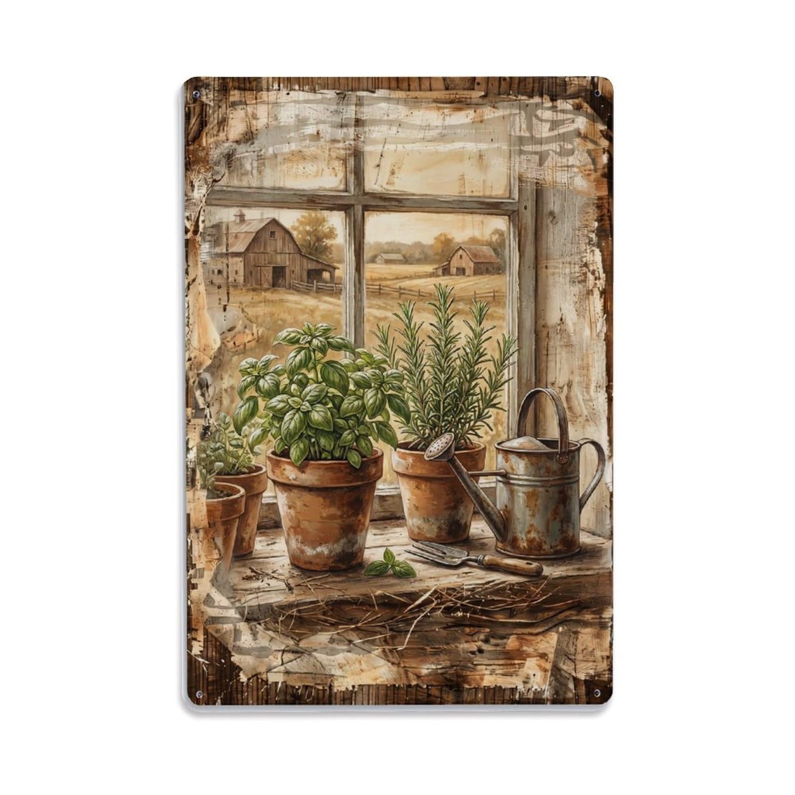 Herb Garden Windowsill Kitchen Vintage Metal Tin Sign Plaque Wall Decor for Cafe, Club, Garden Metal Poster 8x12Inch