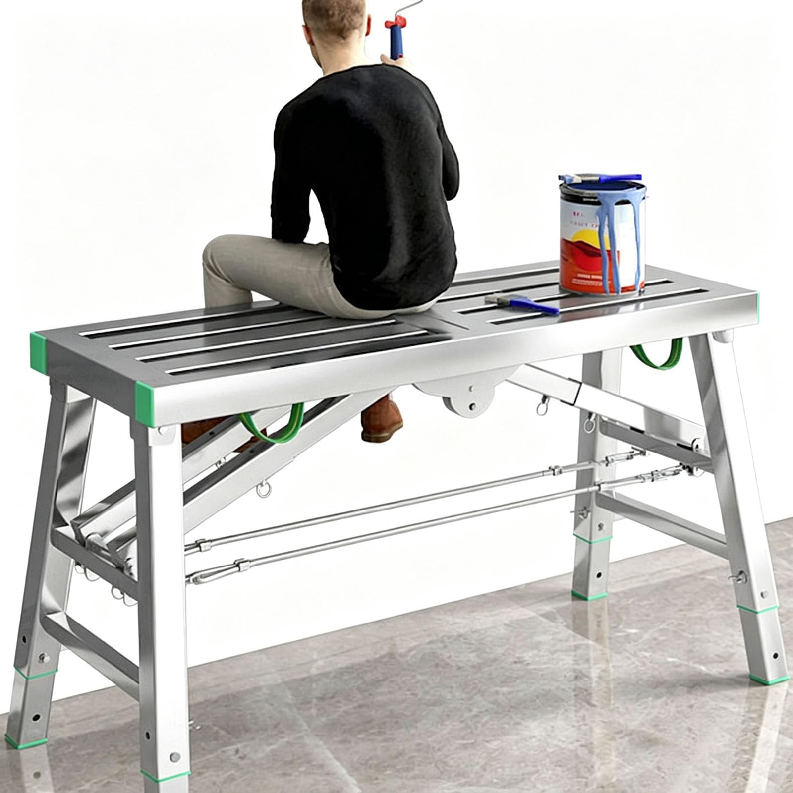 Piattaforma di lavoro pieghevole resistente 400kg Capacità di carico regolabile Altezza Sgabello portatile per la pulizia della pittura Design compatto con superficie sicura antiscivolo per le attivit