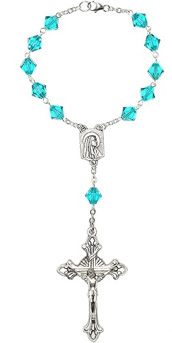 Miniatura 2 de Rosario de cristal o cristal austriaco de una década o bolsillo automático (cierre para colgar), incluye tarjeta sagrada, significado del mes de