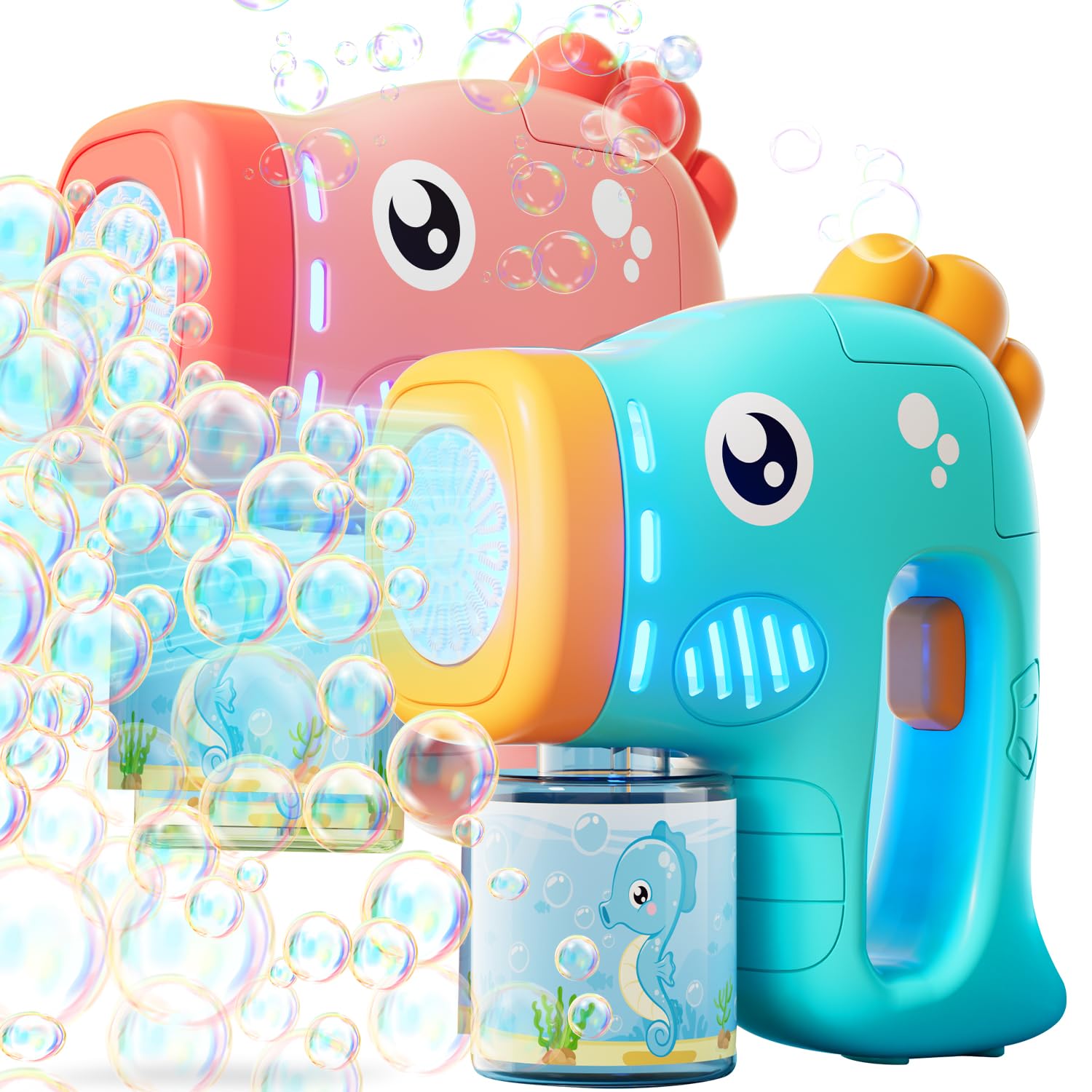 Máquina de Pompas de Jabón, 2 Máquina Automática de Burbujas para Niños 10000+ Burbujas/Min, Pistolas de Burbujas, Juguete de Verano, Regalos para Fiestas, Aire Libre Bodas