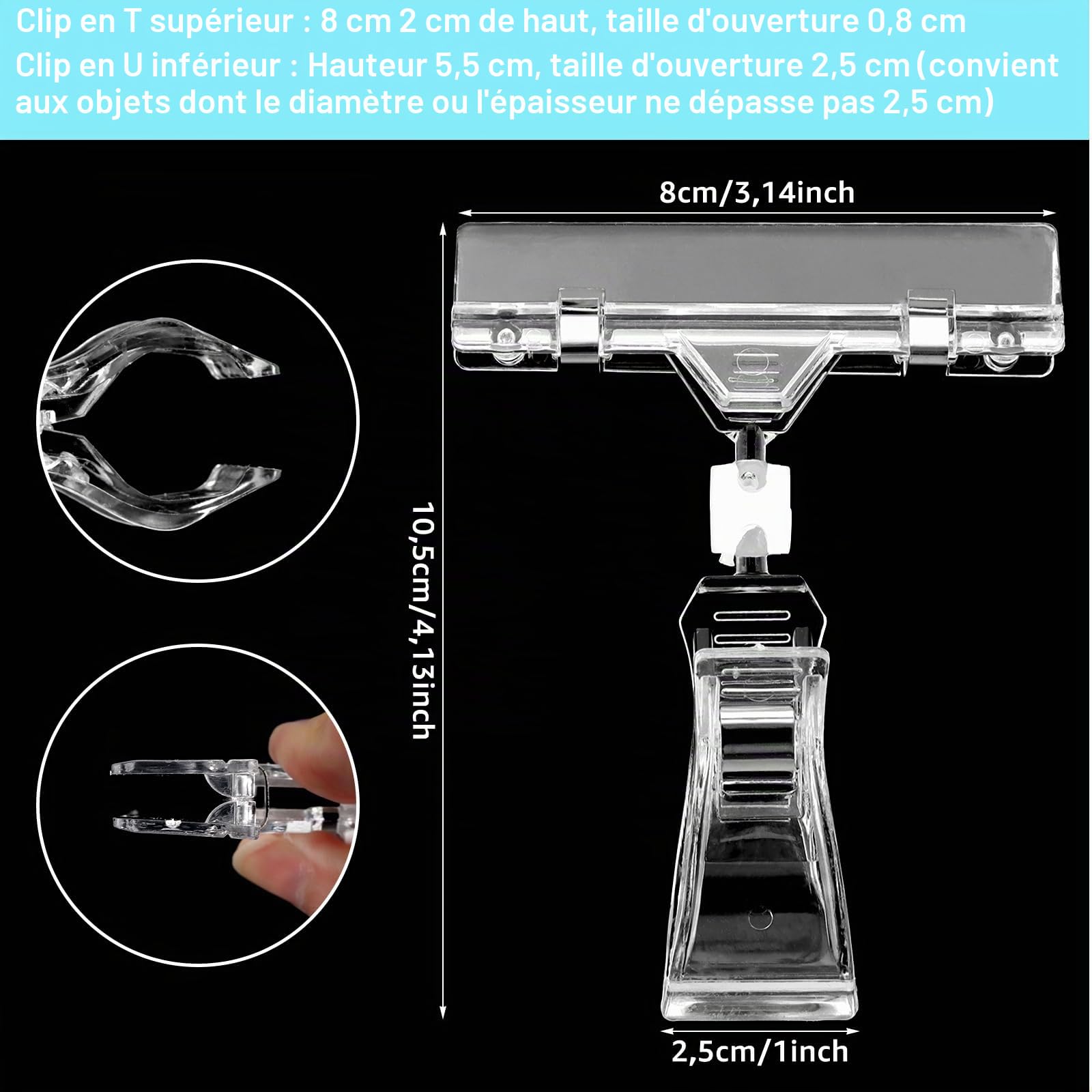 APACALI 50 Pièces Plastique Rotatif Clip, Porte Etiquette Prix Rotatif, Clip d'Affichage de Clip de Marchandise, Clips d'Étiquettes de Prix Transparent pour Cartes, Socle Étiquettes Boulangerie