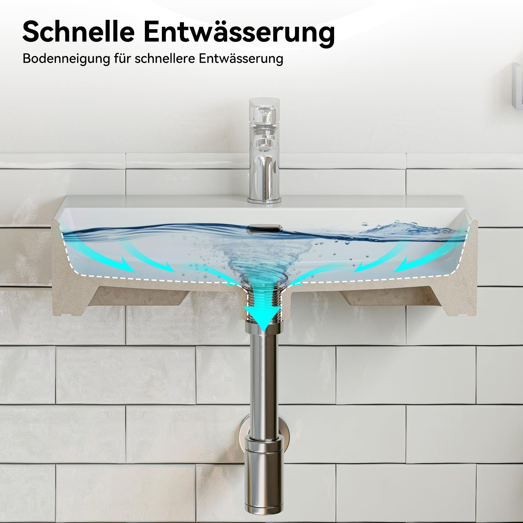 HOROW Lavabo da Appoggio 60 cm Lavandino Bagno Rettangolare Sospeso Moderno, Lavabo Bagno in ceramica con Un Foro per Rubinetto e Troppopieno