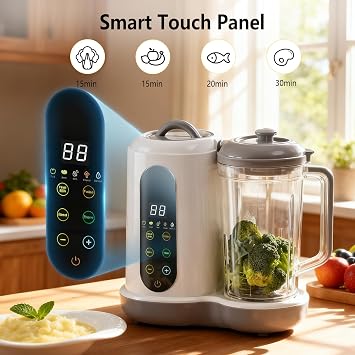Baby Food Processer Chopper, Multifunctional Homemade Food Maker Steamer Puree Blender with 4 Preset Menus, Touch Screen Control, Self Cleans, BPA-Free, 50-400ml Capacity for Healthy Baby Meals