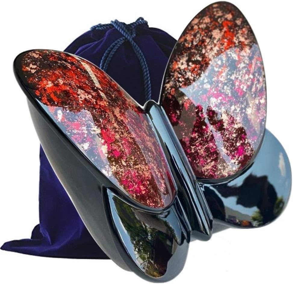 Handcrafted Fiber Glass Monarch Butterfly Cremation Urn - Adult Butterfly Funeral Urn - Lightweight, Free Velvet Bag (Blue)