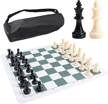 PU Leather Tournament Roll Up Chess Board with Storage Bag, Chess Mat Set for Kids and Adults 34cm