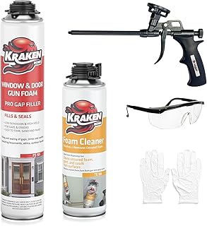 Kraken Bond Professional Expanding Foam Spray - (1x32oz) Low Expansion Polyurethane Foam Sealant Gap Filler for Holes, Gun Use, Gun&Cleaner Included - 1 Pack