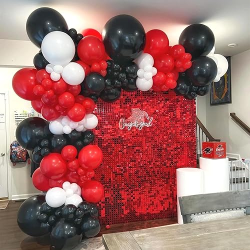 Miniatura 9 de YAOWKY Kit de arco de guirnalda de globos rojos y negros, 115 globos de látex negro y rojo para graduación, baby shower, cumpleaños, boda, barbacoa,