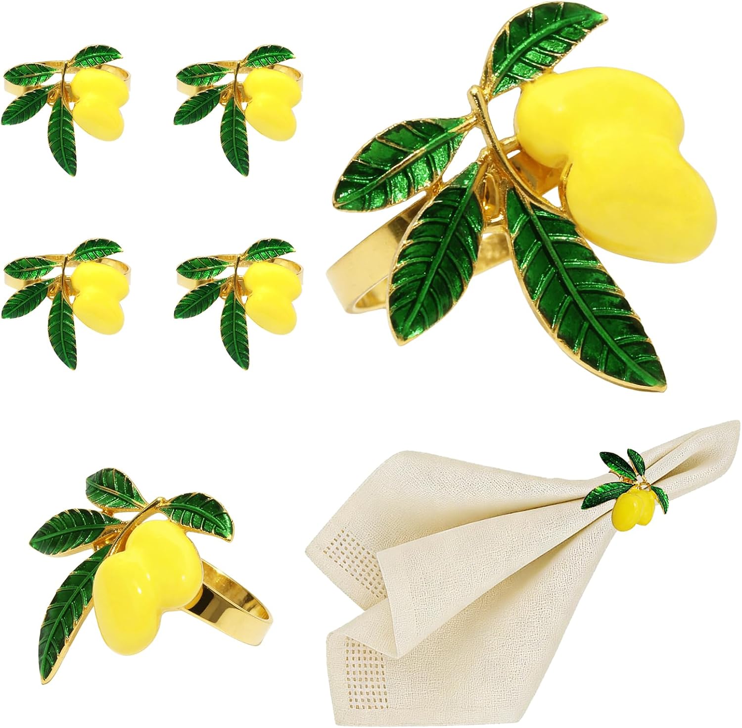 Lemon Napkin Rings Set of 6 for Fall Party Christmas New Year Garden Gatherings Decor,Tropical Fruit Napkin Holders for Summer Coastal Beach Wedding & Farmhouse Daily Table Setting