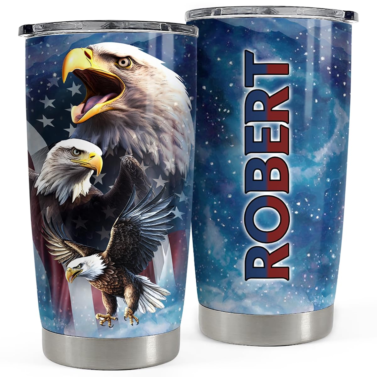SANDJEST Personalized Eagle American Tumbler 20oz 30oz Tumblers with Lid Gift for Papa Dad Grandpa Patriot Christmas Birthday Vetaran
