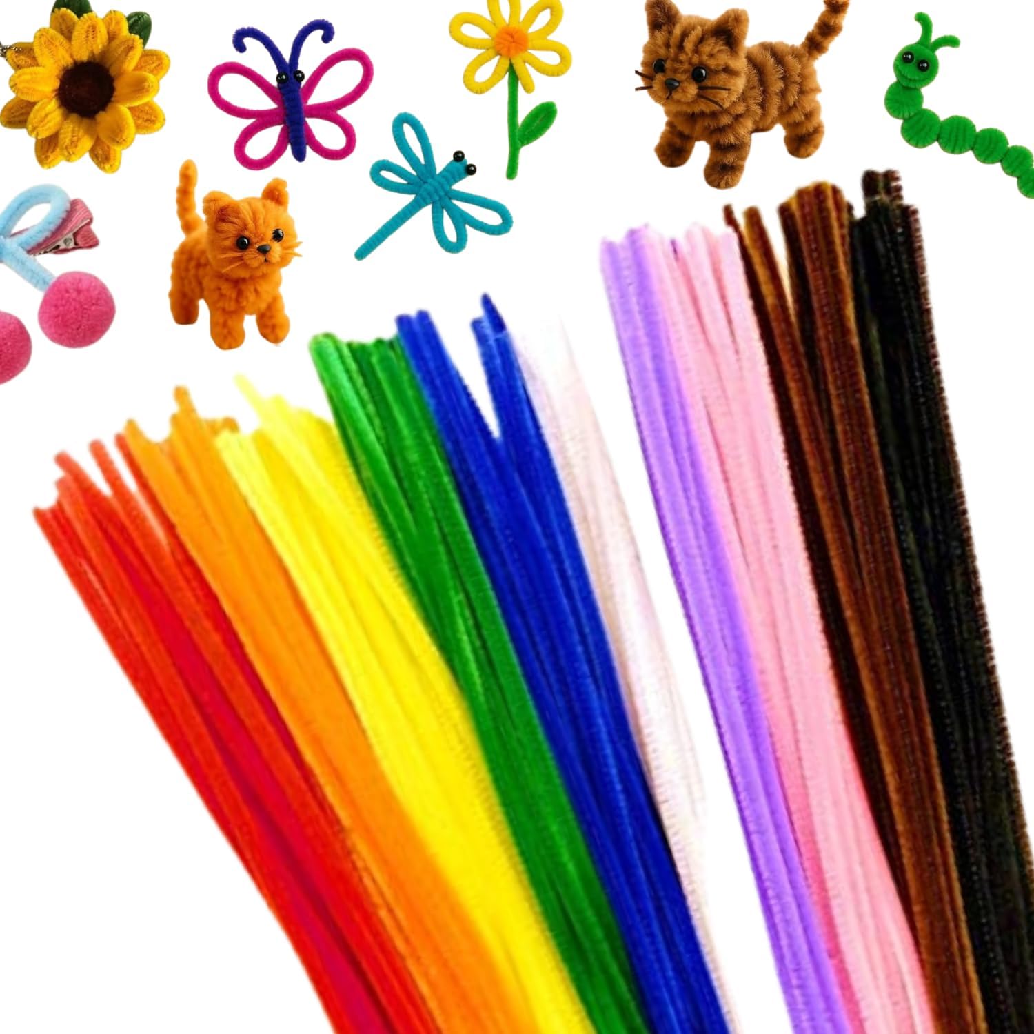 - Vibhuti Crafts 12-Inch Pipe Cleaners (Pack of 100) – Multicolor Fuzzy Chenille Stems for DIY Crafts, Flower Making, Decorations & Creative School Projects