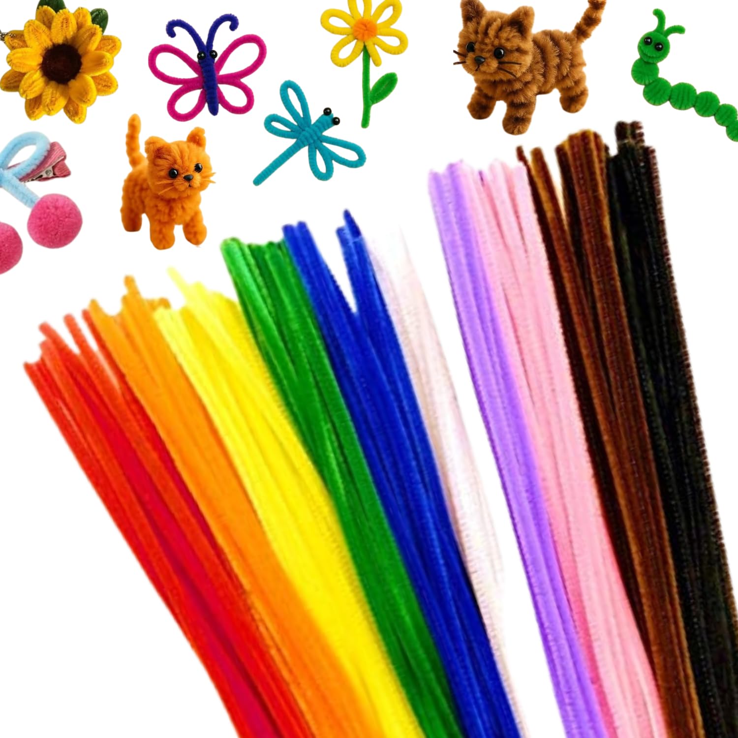 Vibhuti Crafts (hoblie) 12-Inch Pipe Cleaners (Pack of 100) – Multicolor Fuzzy Chenille Stems for DIY Crafts, Flower Making, Decorations & Creative School Projects