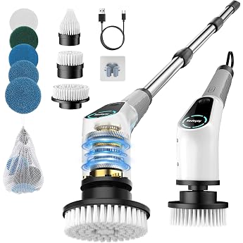 electric cleaning brush 8-in-1 electric cleaning brush with interchangeable drill brush heads tub mop set electric cleaning brush with adjustable handle for bathroom kitchen car floor