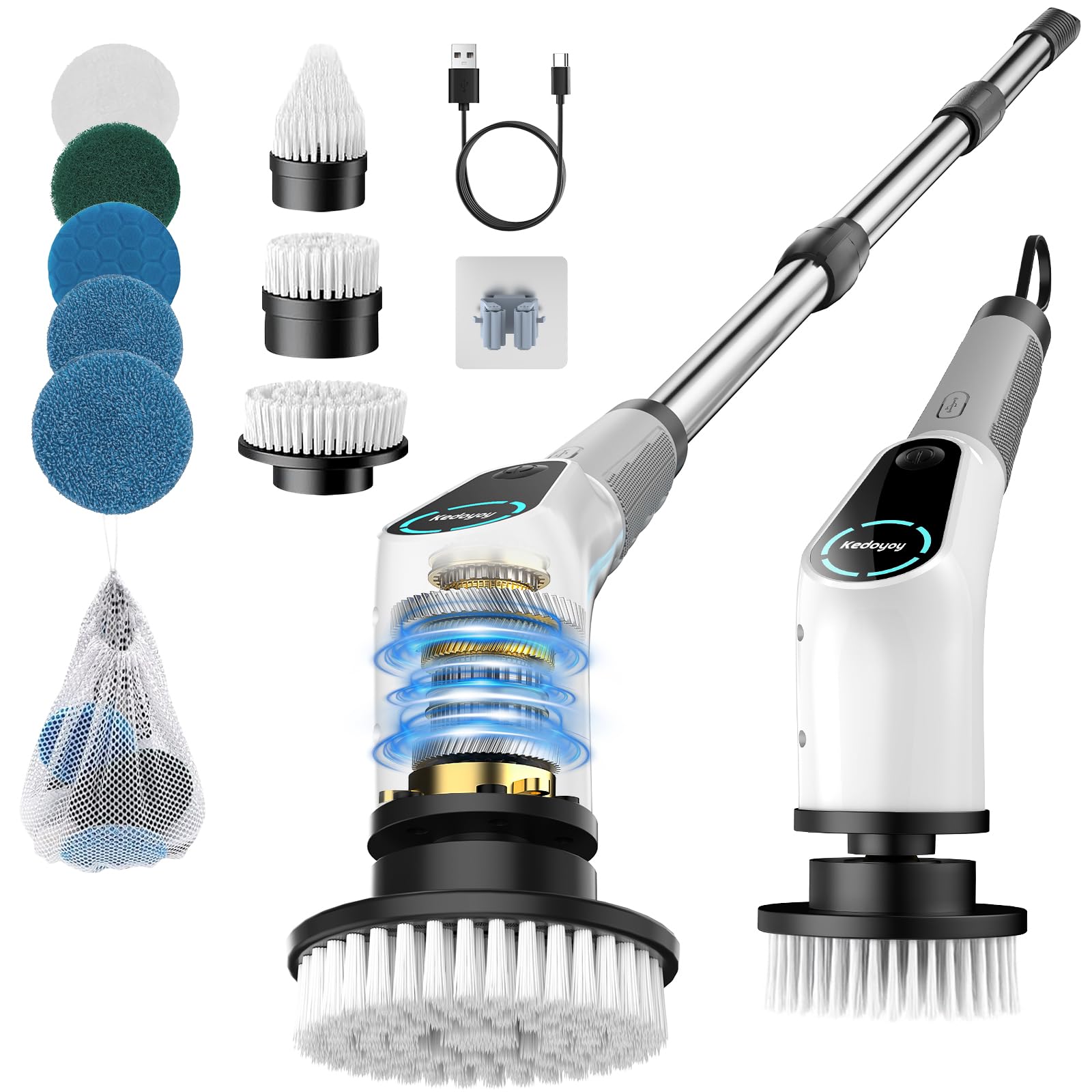 Elektrische Reinigungsbürste, 8 in 1 Electric Cleaning Brush mit austauschbaren Bohrbürstenköpfen, Wanne mopSet, Elektrische Putzbürste mit Verstellbarem Griff für Bad Küche Auto Fußboden