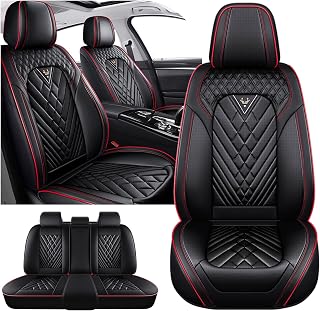 Full Set for Toyota RAV4 Car Seat Covers 2000-2026, Waterproof Nappa Leather Car Seat Protector, Comfortable and Anti-Slip Car Seat Cover&Accessories(5 Seats/Black Red)