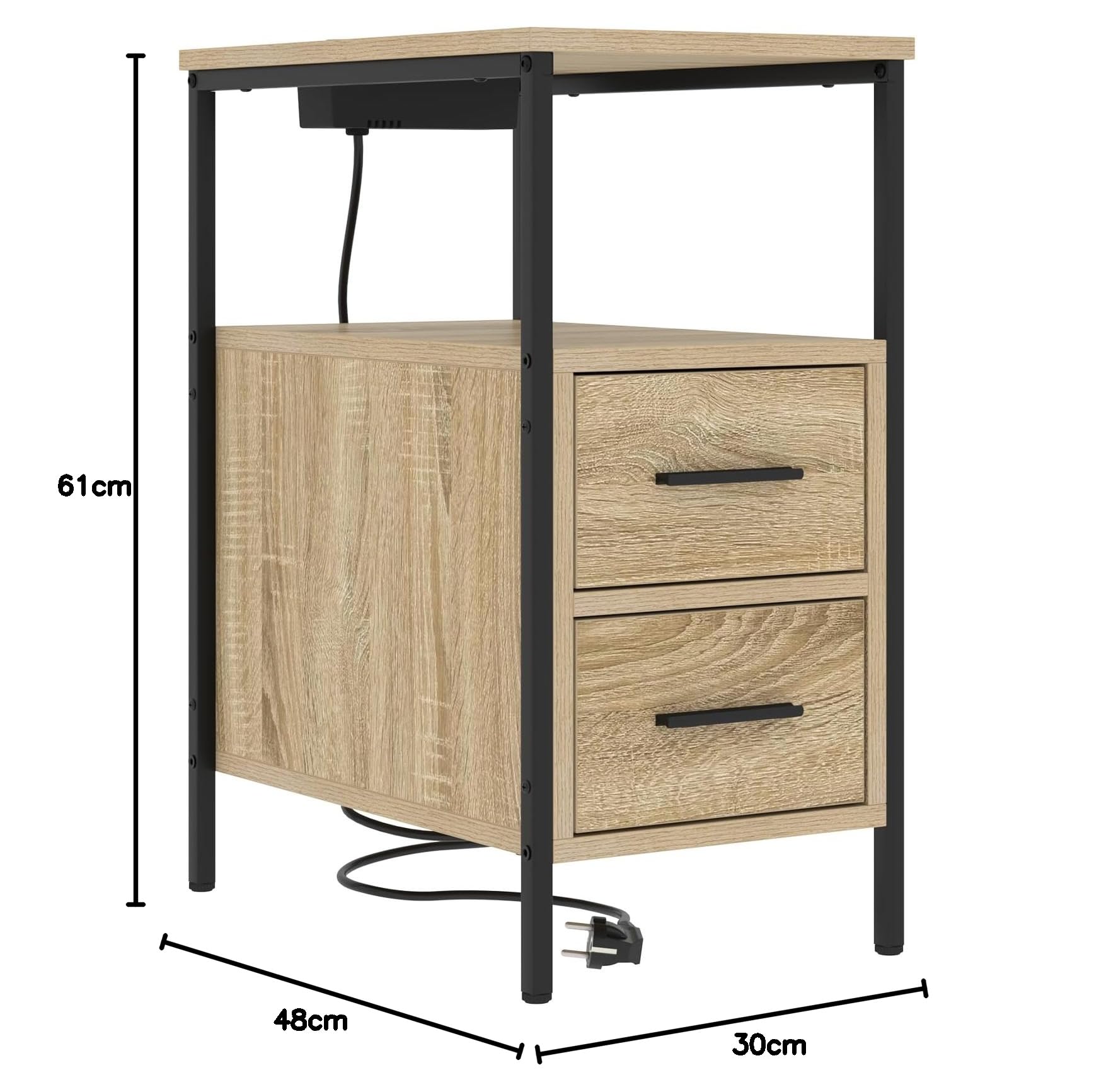 Moderner Nachttisch mit Schublade und Ladestation - Stylischer Beistelltisch aus hochwertigem MDF in dunklem Matt-Finish, ideal für Schlafzimmer und Gästezimmer