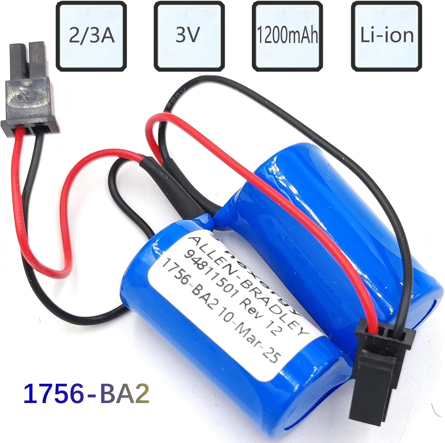 (5PCS/Set) 1756-BA2 3.0V 1200mAh PLC Battery Replacement for Allen Bradley 1756-BA2 BR2/3A-AB 1745-B1 94811501 1756-L1 PLC Control Lithium Battery with Black Plug