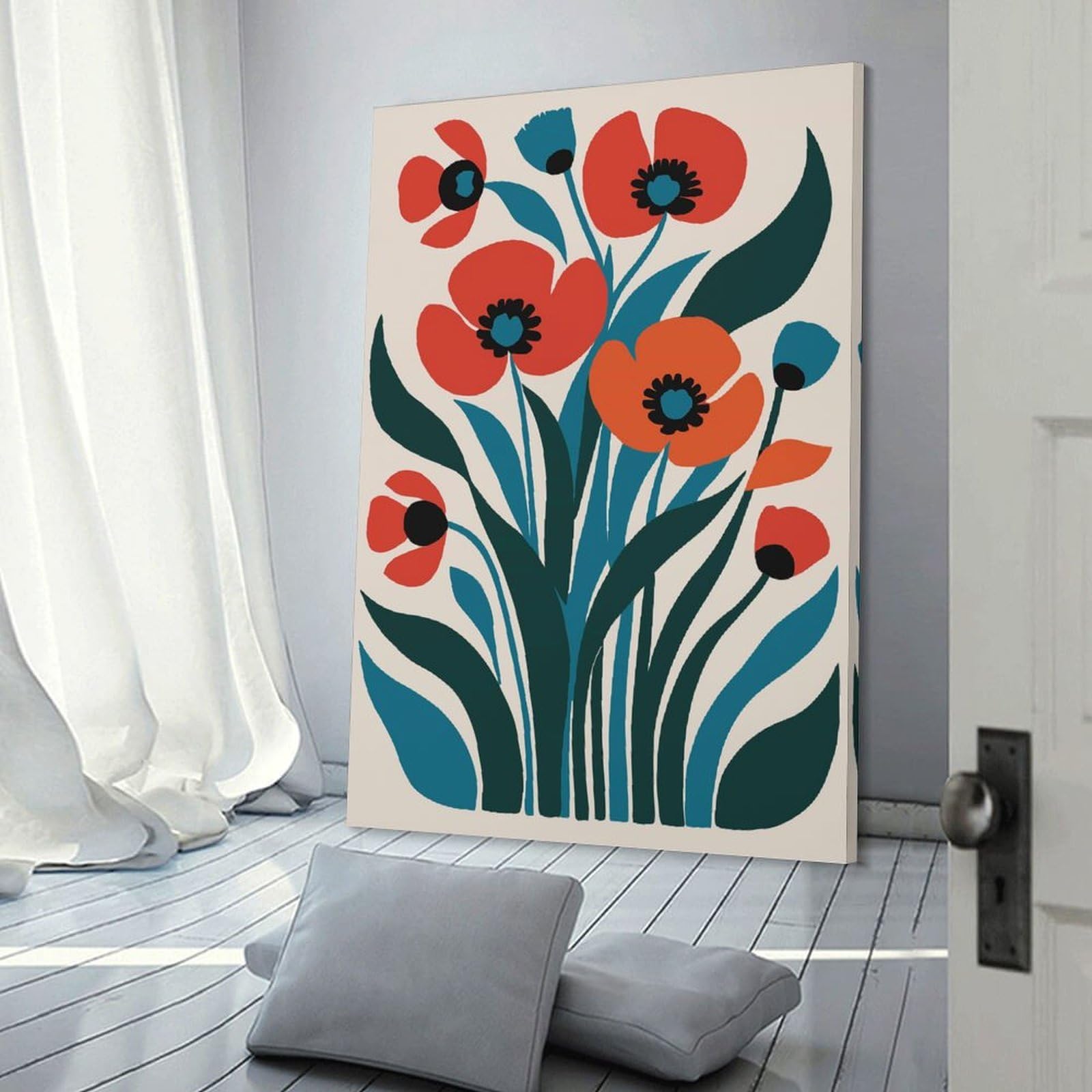 Junmoney Red Poppy Bouquet Decorative Canvas Print 24x36inch(60x90cm), for Gallery Wall Layouts in Home Or Office, Home Wall Art for Statement Displays