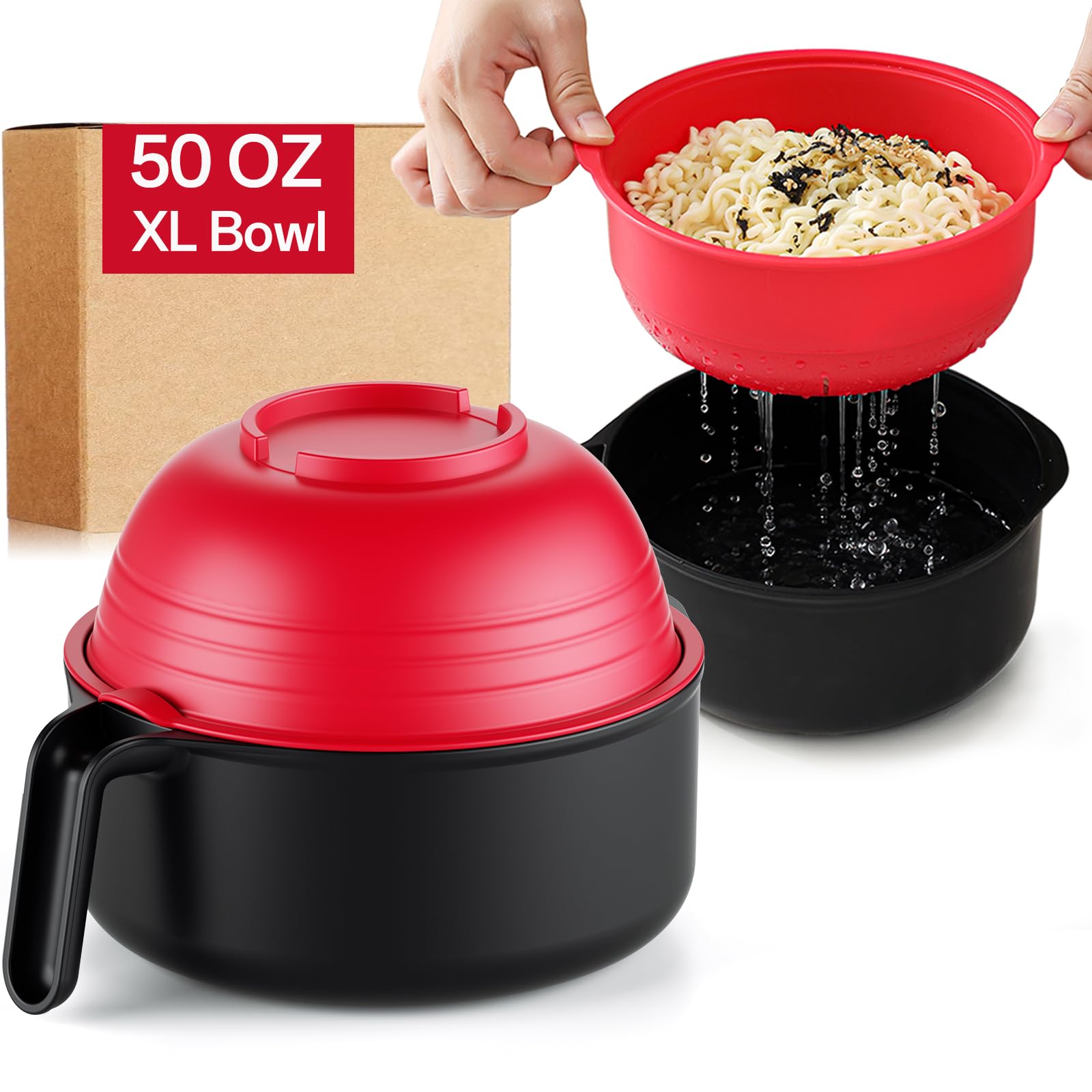 MEACOLIA Jumbo 50 oz Microwave Ramen Cooker Bowl