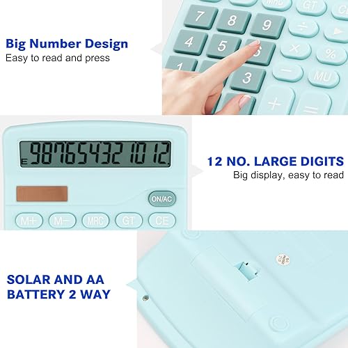 Miniatura 6 de Calculadora de escritorio, calculadora electrónica compacta de 12 dígitos con batería solar de 12 dígitos con pantalla LCD, calculadoras científicas