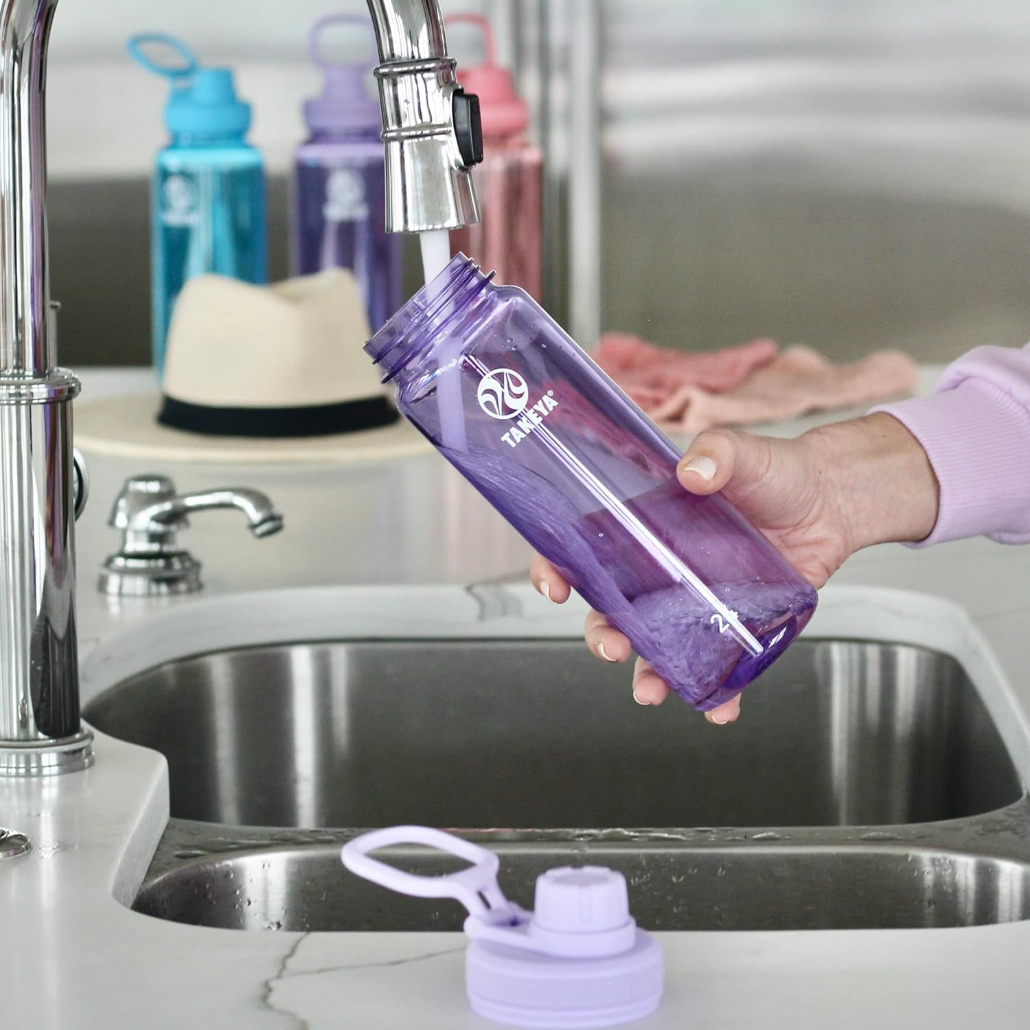 Takeya Tritan Sport Water Bottle with Spout Lid - BPA-Free & Dishwasher-Safe Water Bottle - Reusable Bottle with Lid Handle - Simple Leak-Proof Water Bottle - 24 oz, Vivacity Purple - Image 4