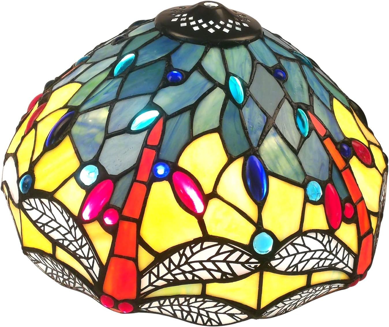 Upgraded Tiffany Style Stained Glass Dragonfly Replacement Lamp shades Only, NA12001S, 12-Inch Diamater, Exclusion Accessories, Pack of 1