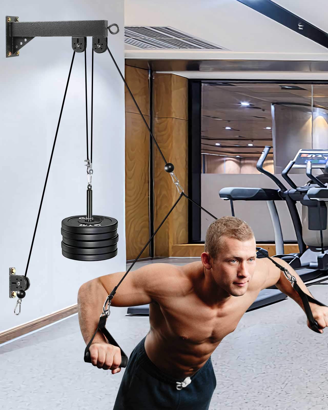 Fitness Lat and Lift Pulley System Gym, Lat Pulldown Bar Cable Pulley