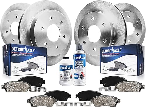 Detroit Axle  todos (4) rotores de freno delantero y trasero de disco con almohadillas de cerámica con limpiador de frenos y hardware y líquido para