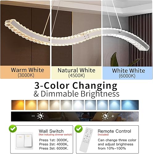 Miniatura 2 de Candelabro de cristal para comedor, lámparas LED modernas regulables con control remoto, acero inoxidable cromado ondulado, iluminación de techo