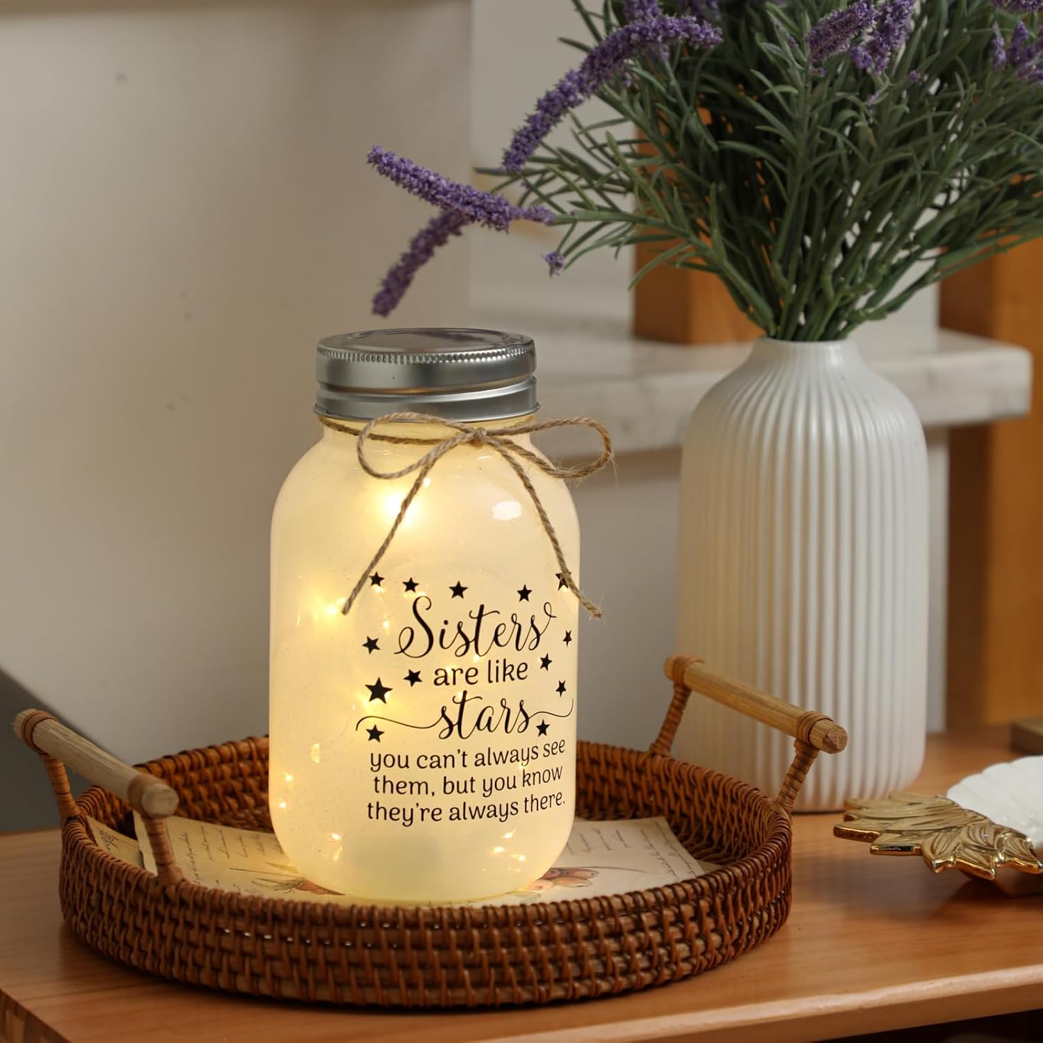 Birthday Gifts for Sister from Sisters - 30 oz Large Mason Jar Night Light