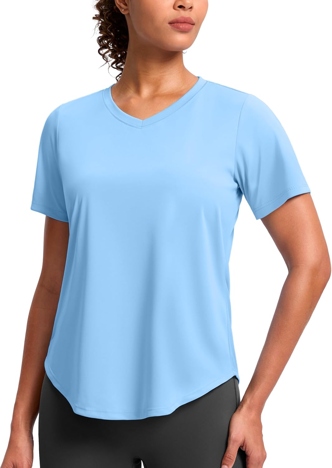 Womens Workout Tops V-Neck Short Sleeve UPF 50+ Sun Shirt Moisture Wicking Quick Dry Top for Gym, Running, Athletic