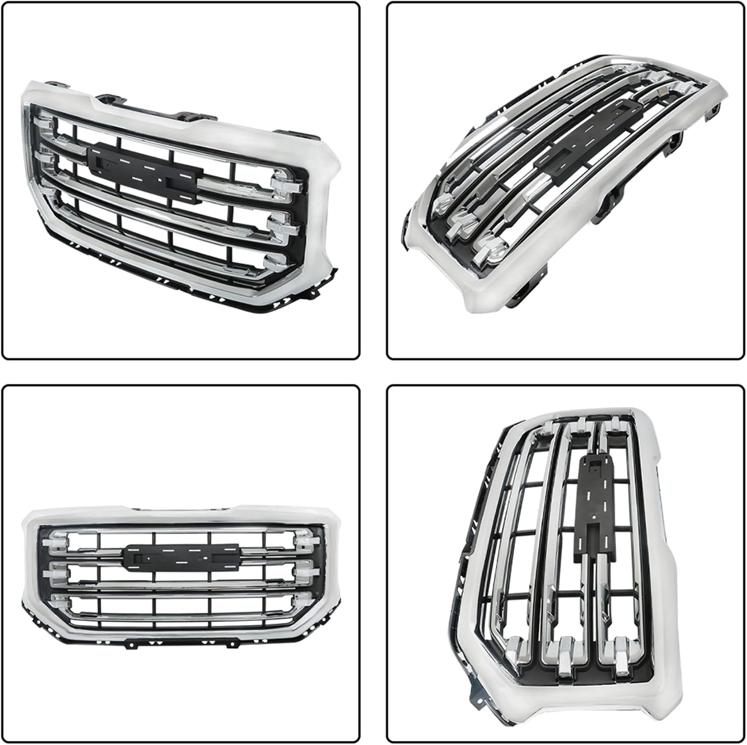 Silscvtt Front Upper Grille Chrome Straight Trim Replacement for Sierra 1500 2016-2019 GM1200743