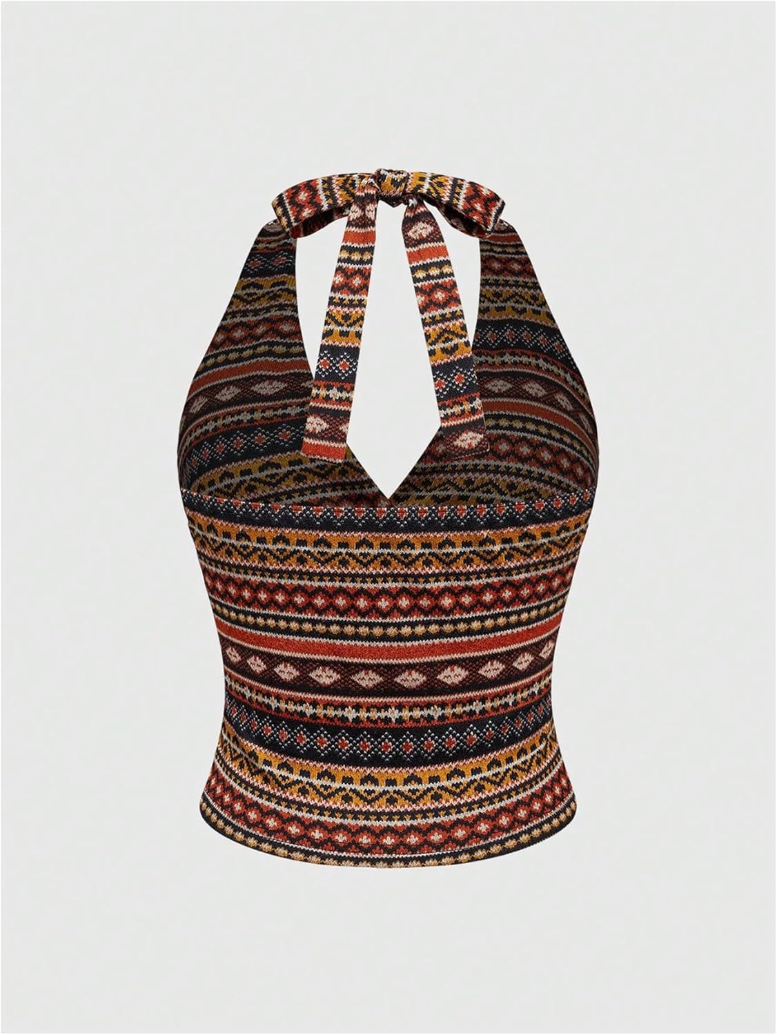 Women's Boho Tribal Halter Crop Tops Retro Hippie Tie Backless Fitted Going Out Tops - Image 2