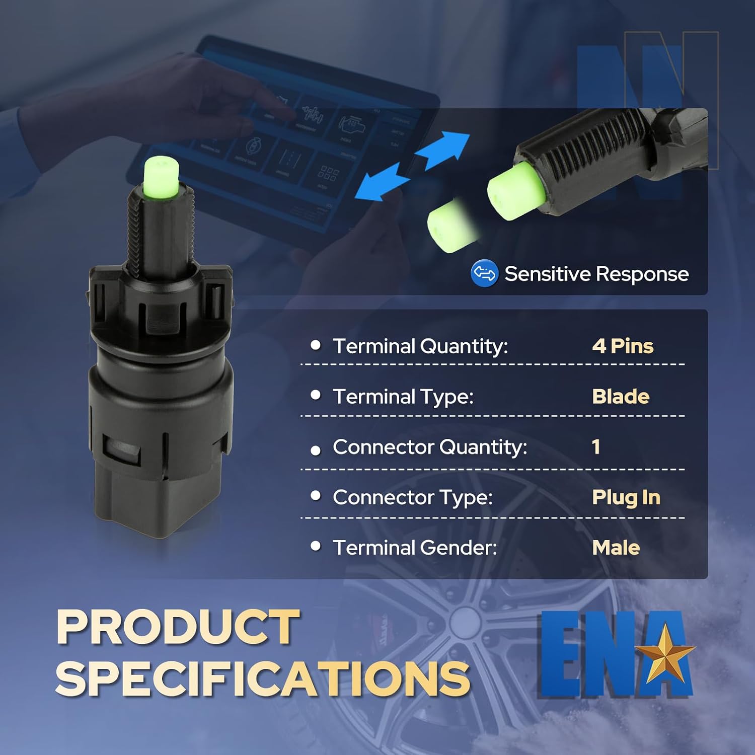 ENA Brake Light Switch Compatible with Acura Honda EL RSX MDX TSX ZDX ILX Accord CRV CR-V Civic Element Fit Odyssey Pilot Ridgeline 2.0L 2.4L 3.0L 3.5L 3.7L L4 V6 2001-2015 Replaces SLS242 w/ 4 Pins