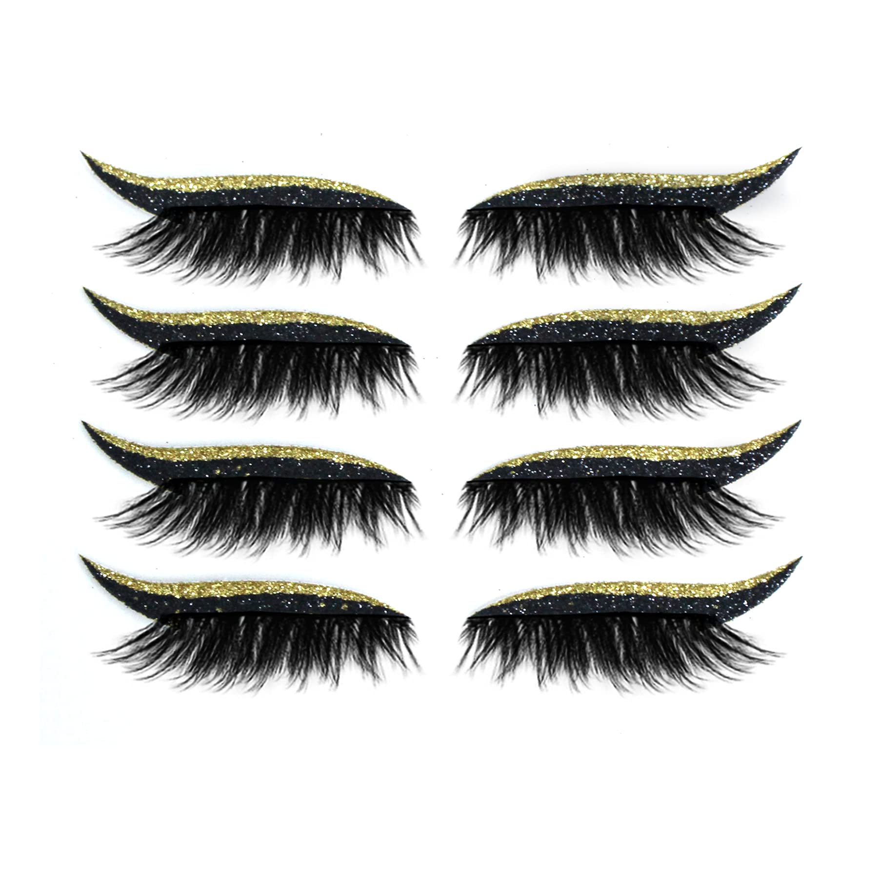 Eyelash Stickers Reusable Eyeliner and Eyelash Stickers 4 Pairs Reusable Eyelid And Eyelash Stickers Makeup Stickers Instant Outline Easy Quick Application -Women Make Up Eyeliner Stickers (Gold)