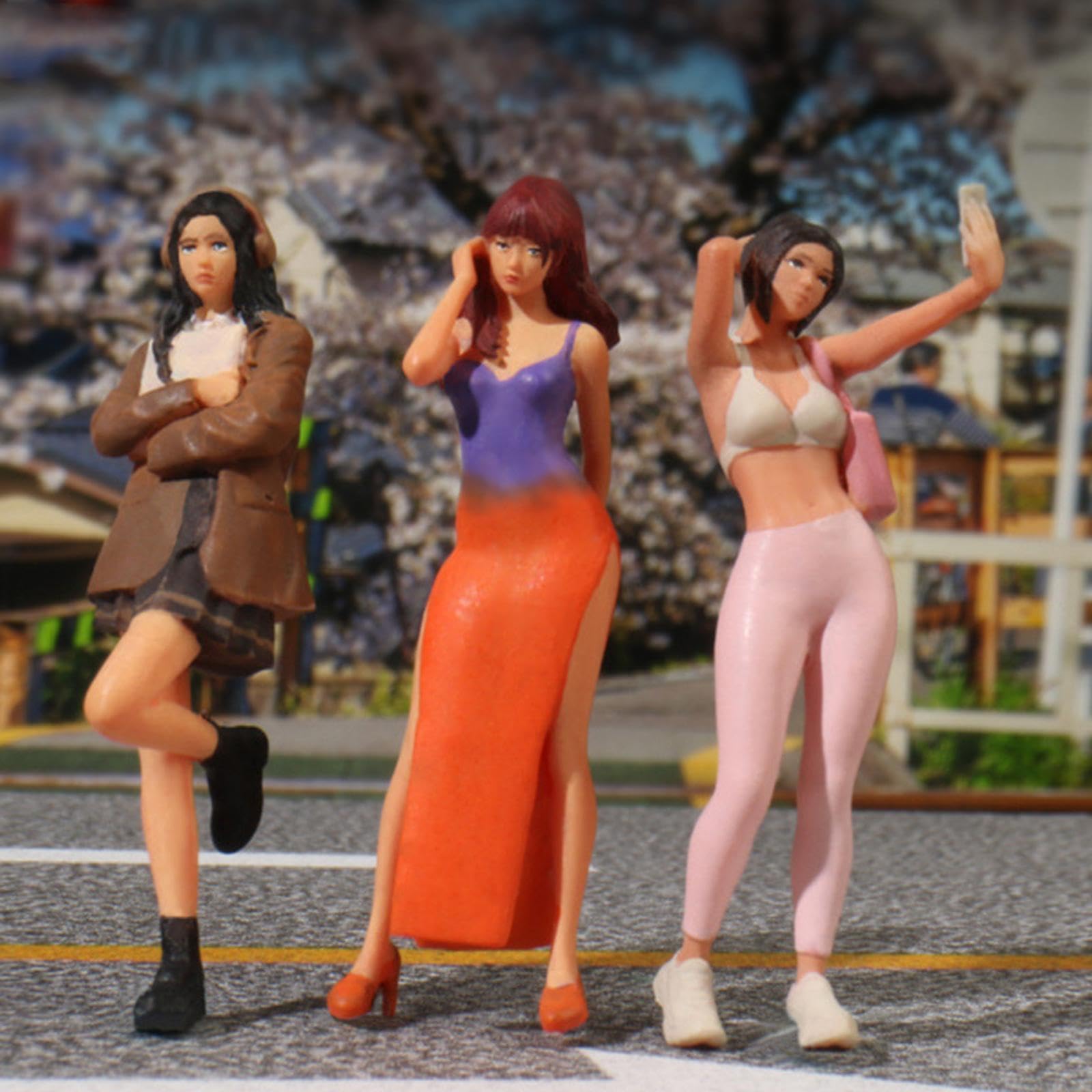 Qianly Set di 3 Statuine Femminili in 1/64 per Diorami E Accessori in Miniatura, Style B