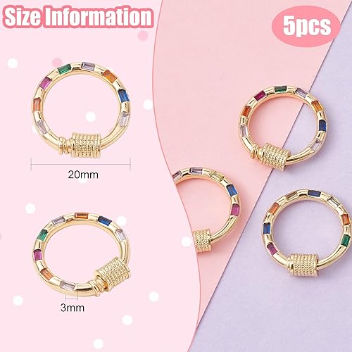 Miniatura 3 de LiQunSweet 5 piezas coloridas de larga duración chapadas micro pavimentar cúbicos redondos tornillo mosquetón bloqueo encantos para pulsera,
