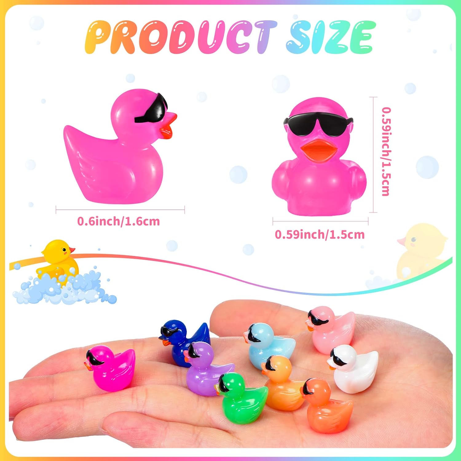Qunclay 400 Pcs Mini Resin Ducks Colorful Mini Ducks for Cruise Ship Tiny Duck with Sunglasses Duck to Hide Pranks, DIY Dollhouse Garden Home Landscape Aquarium