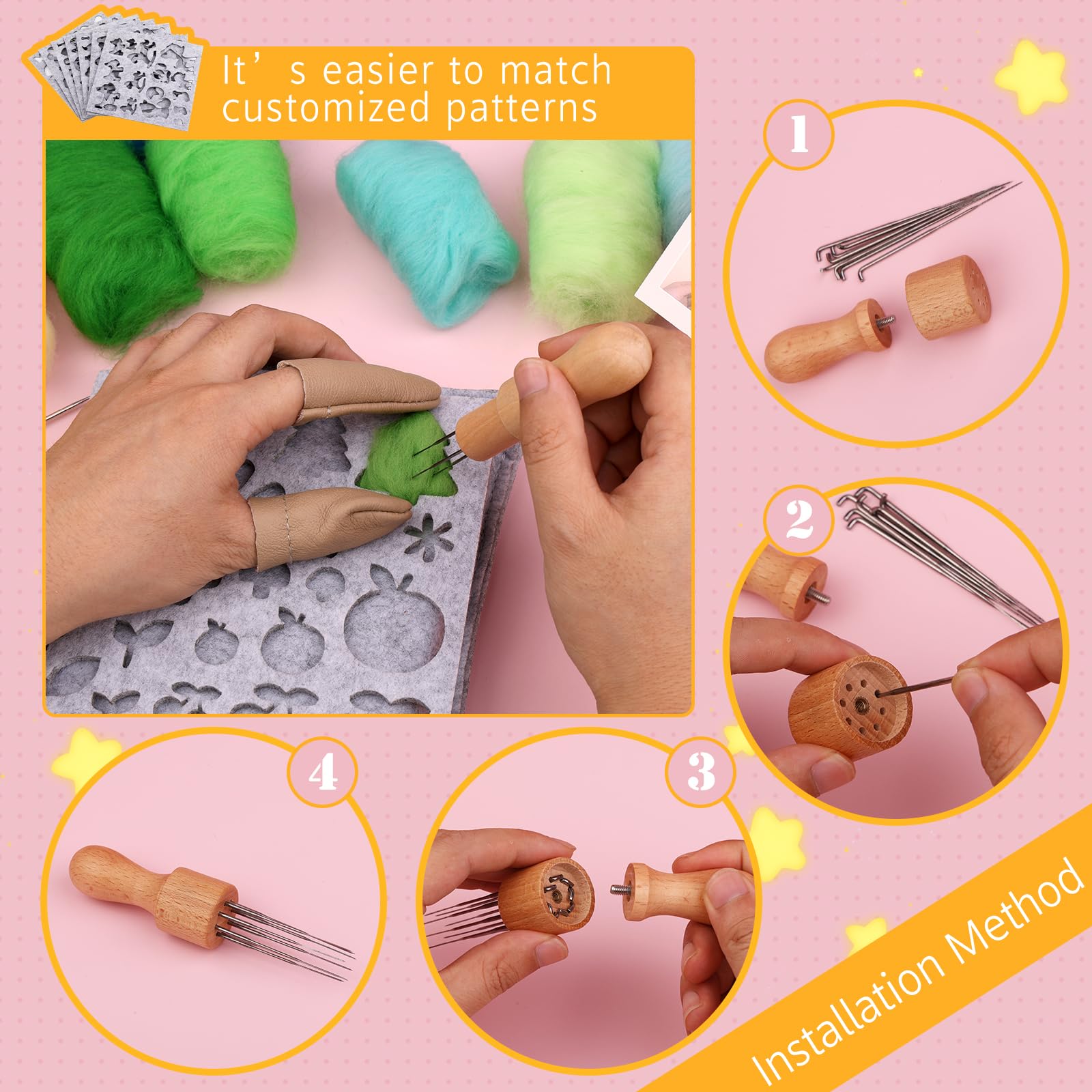 Kit Débutant Feutrage à L'Aiguille - Laine, Outils, Tapis Mousse Pour Créer Animaux Déco - 4