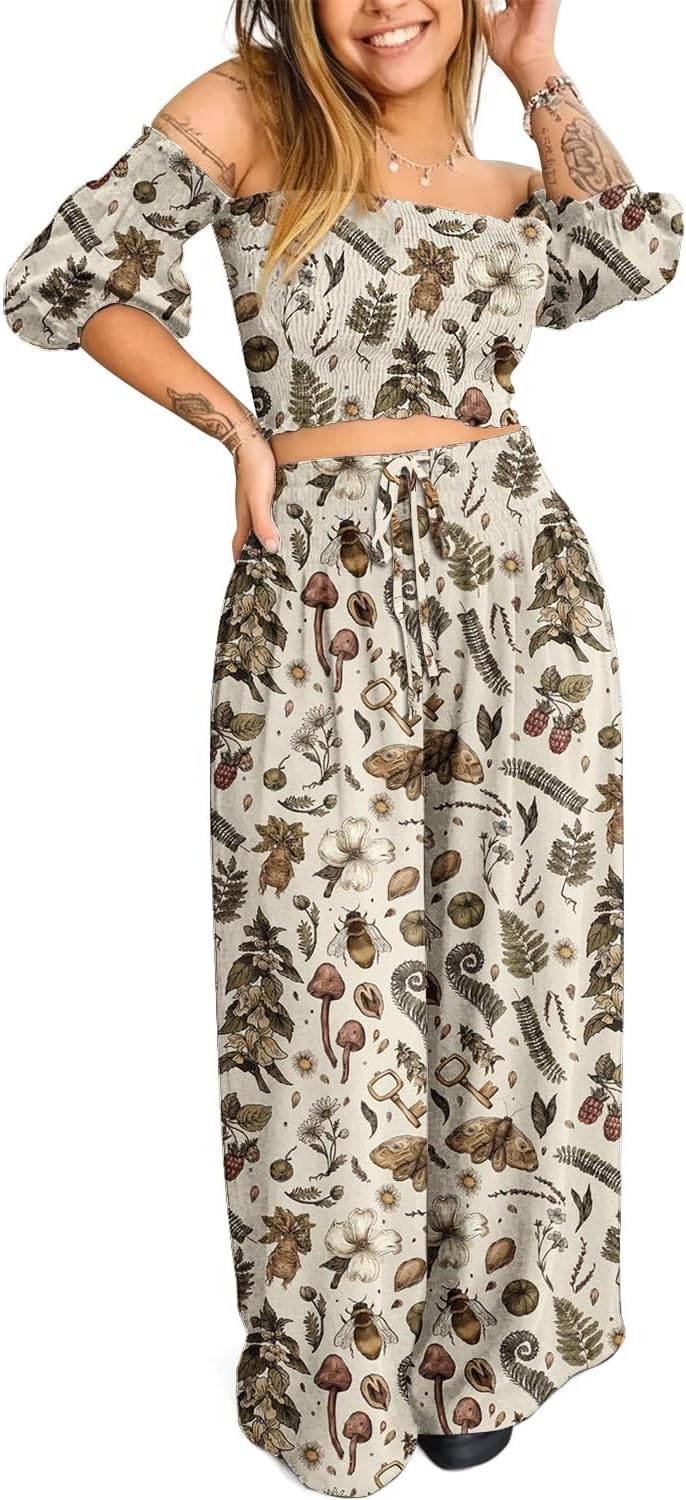 Womens Celestial Clothing Witchy Whimsigoth Outfits Cotton Co-ord Lounge Set Summer Vacation Travel Clothes