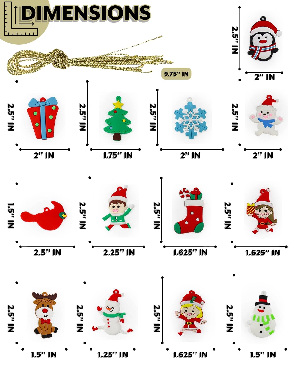 JDS Toy Store (13 pk) Assorted Christmas Theme Ornaments - Holiday Themed Ornament Set for Christmas Tree, Wreath, Garland - Durable Assorted Hanging Xmas Decorations, 13 Styles