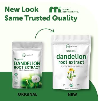 Micro Ingredients Organic Dandelion Root Extract Powder, 1lb | Up to 454 Servings | Great for Dandelion Root Tea, Beverages & Recipes | USDA Organic, Non-GMO, Caffeine Free, Filler Free